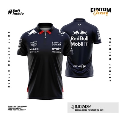 Kaos Jersey Kerah Kancing Red Bull Racing 2024 Team USA Race