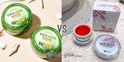Missha Premium Cica Aloe Soothing Gel VS MS Glow Flawless Red Jelly