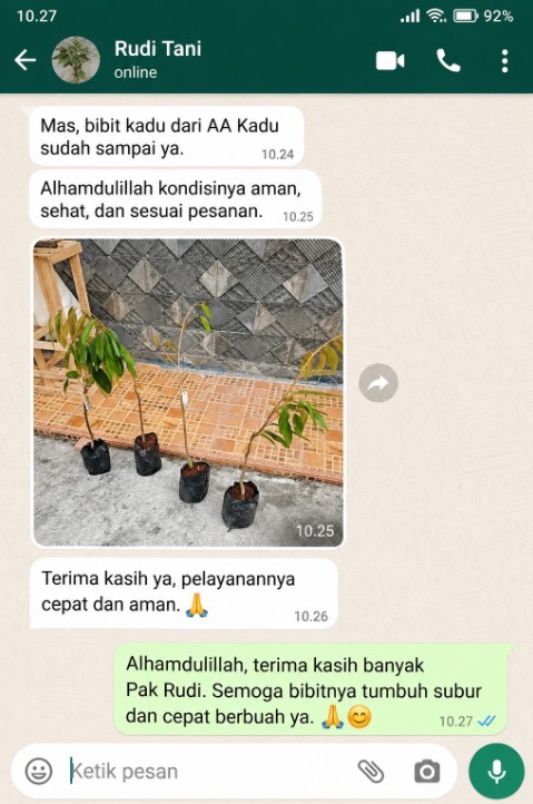 Testimoni Chat Pembeli Bibit Durian AA Kadu 2