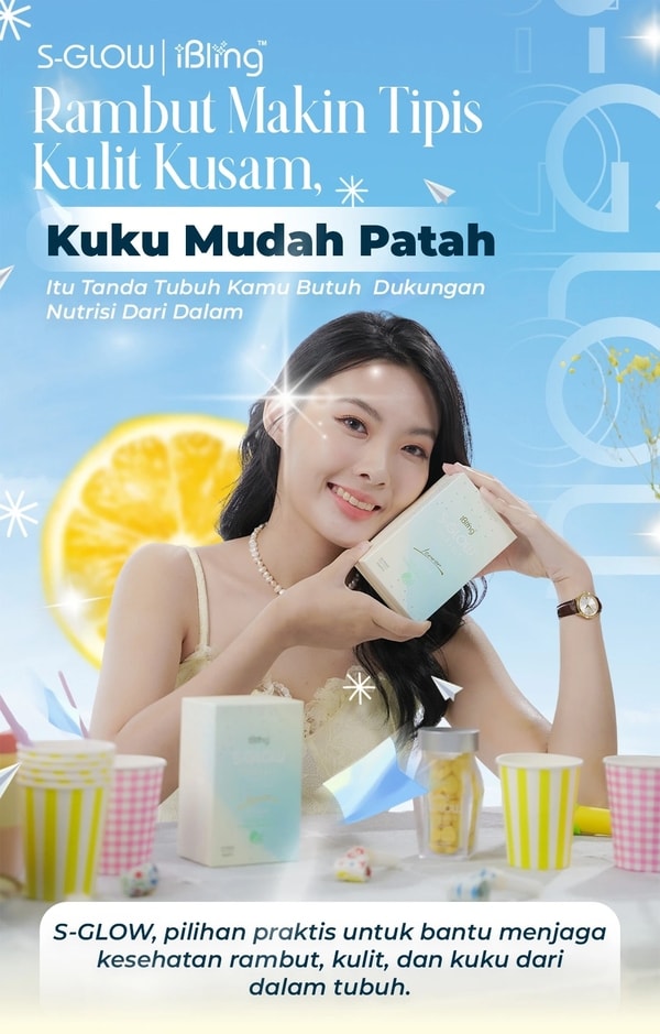 S-Glow: Rambut makin tipis, kulit kusam, kuku mudah patah? Itu tanda tubuh kamu butuh dukungan nutrisi dari dalam. S Glow, Pilihan Praktis untuk bantu menjaga kesehatan rambut, kulit, dan kuku dari dalam.
