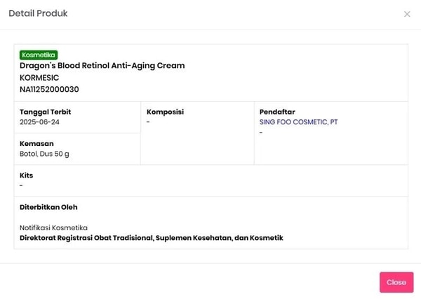 gambar BPOM produk Dragon Blood Skin Care