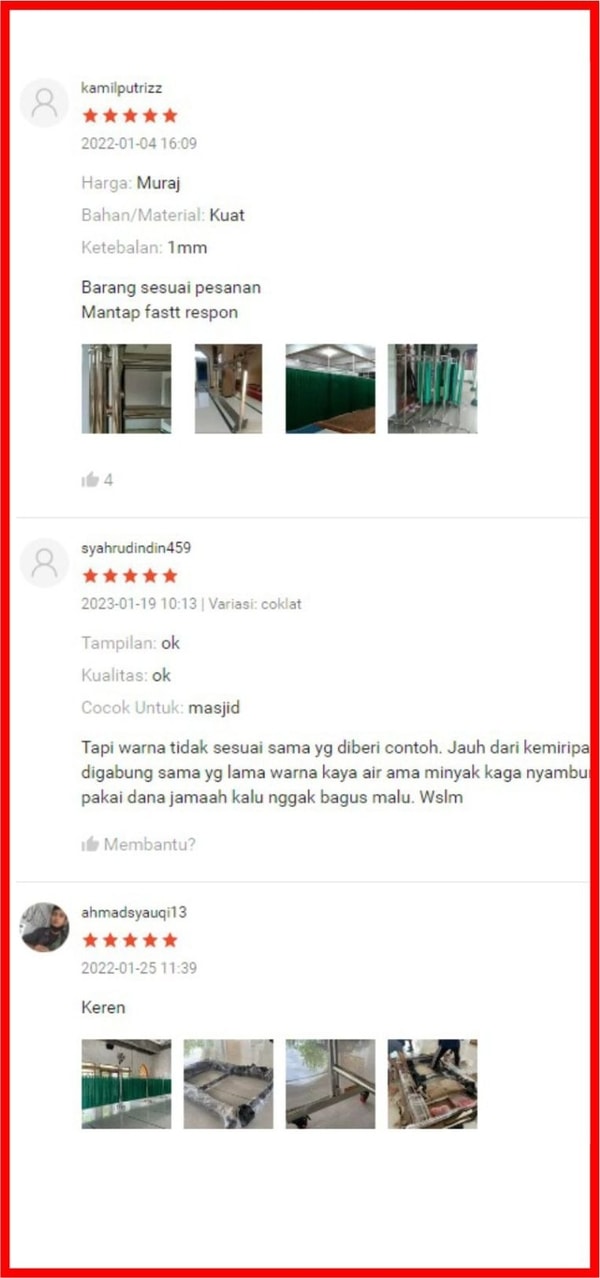 testimoni shopee pembatas shaf masjid