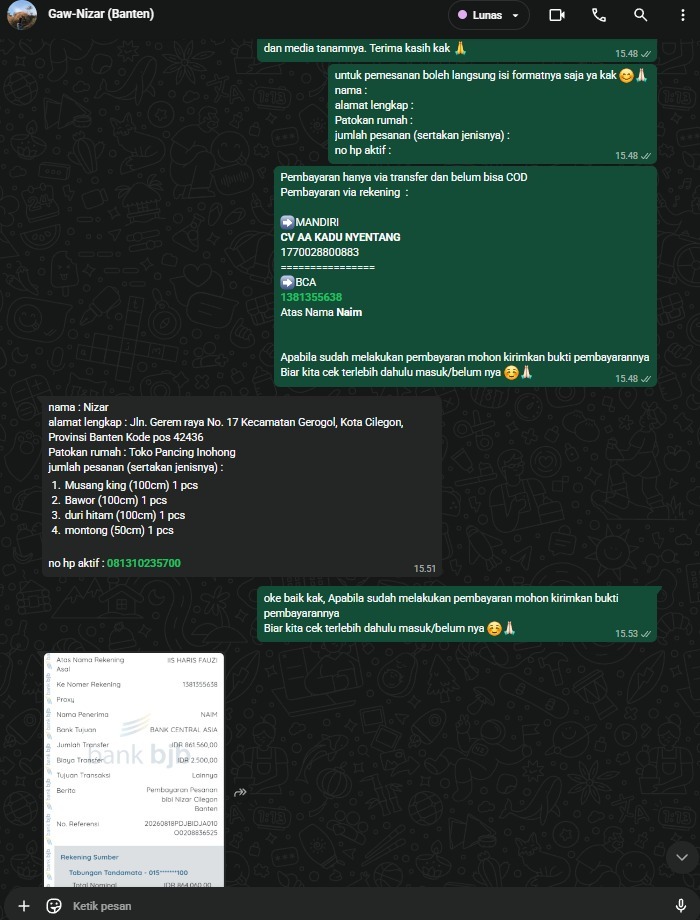 Testimoni Chat Pembeli Bibit Durian AA Kadu 8