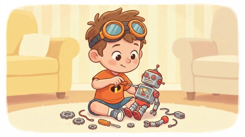 Anak ISTP sedang merakit mainan dengan fokus