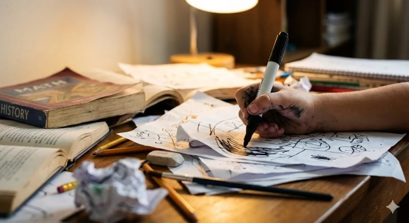 Foto Anak Mencoret Kertas