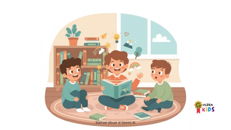 Ilustrasi ENFP Kids: ide warna-warni, papan kreatif, teman-teman tertawa