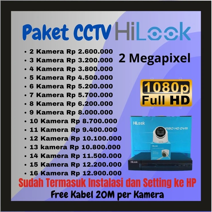 Paket CCTV Hilook 2 Megapixel Termasuk Pasang