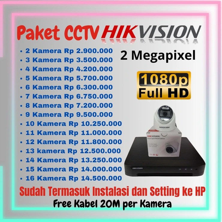 Paket CCTV Hikvision 2 Megapixel Termasuk Pemasangan