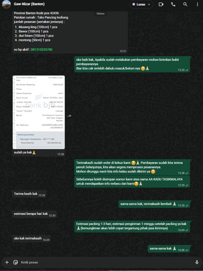 Testimoni Chat Pembeli Bibit Durian AA Kadu 9