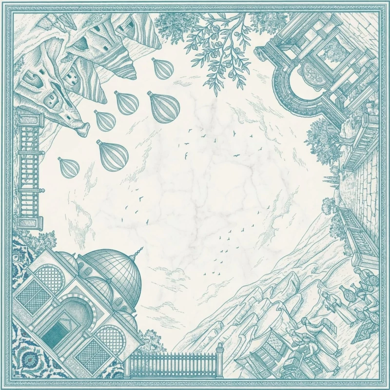 Scarf printing premium desain The Aegean Toile ala klasik Toile de Jouy