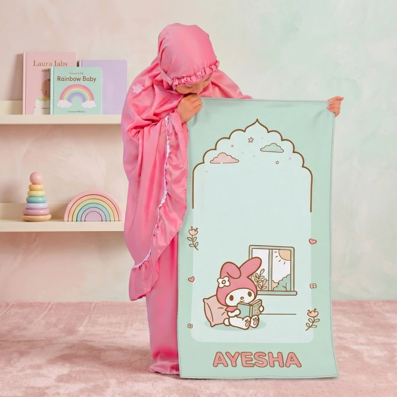 Sajadah travel anak custom nama desain karakter My Melody warna pastel