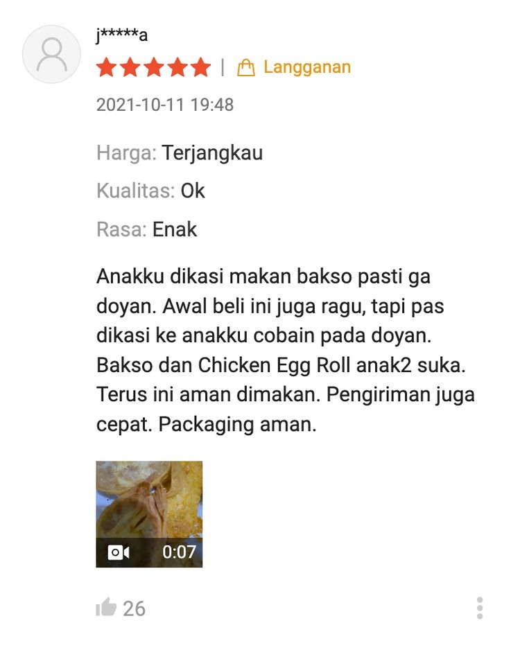 Ulasan pembeli Chicken Egg Roll Warisan Ibu di Shopee