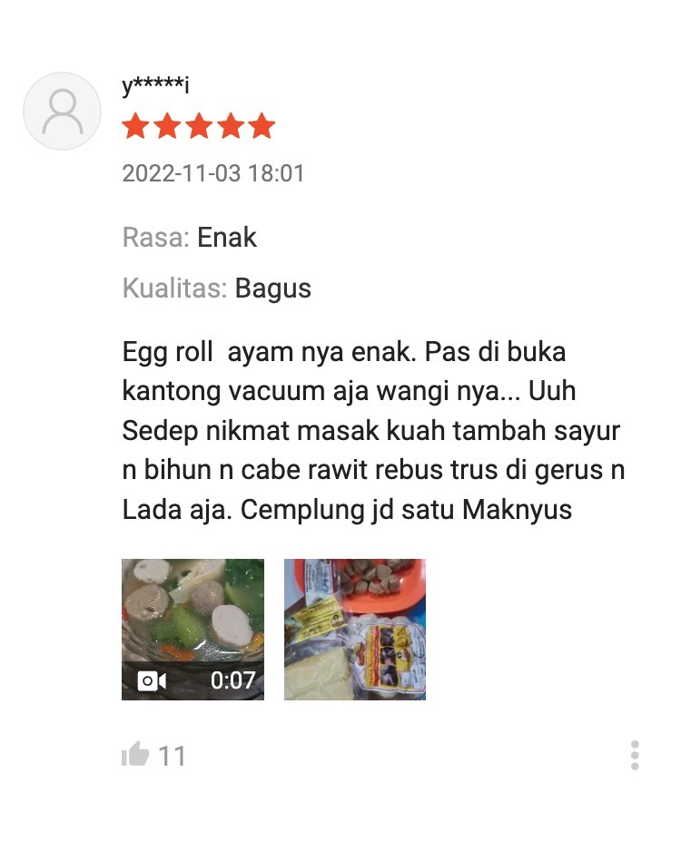Ulasan pembeli Chicken Egg Roll Warisan Ibu di Shopee